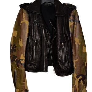 Alexis Camouflage and Black Leather Jacket